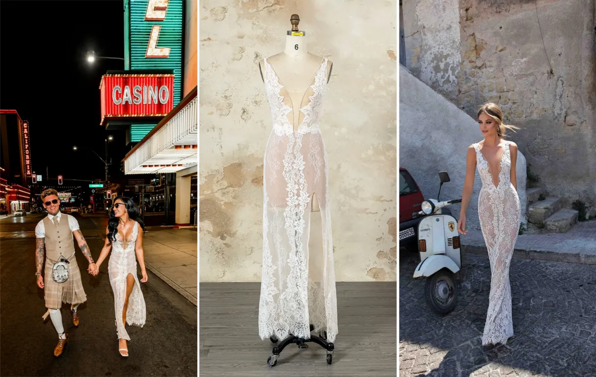 a front slit lined custom wedding dress