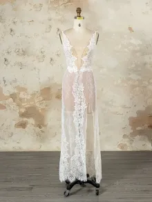custom made high slit lace wedding dress