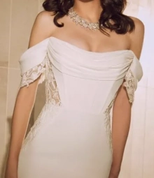 off the shoulder draped sleeves