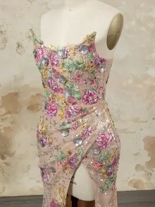 floral sequin sleeveless corset dress floral sequin sleeveless corset dress