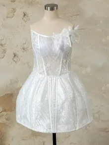 sparkly lace sleeveless mini bridal dress