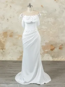 Lunss white 3D floral satin after party dress