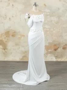 custom made white 3D floral satin after party dress