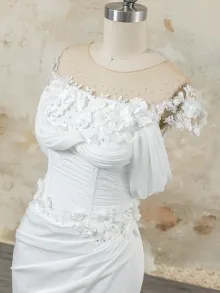 white 3D floral details