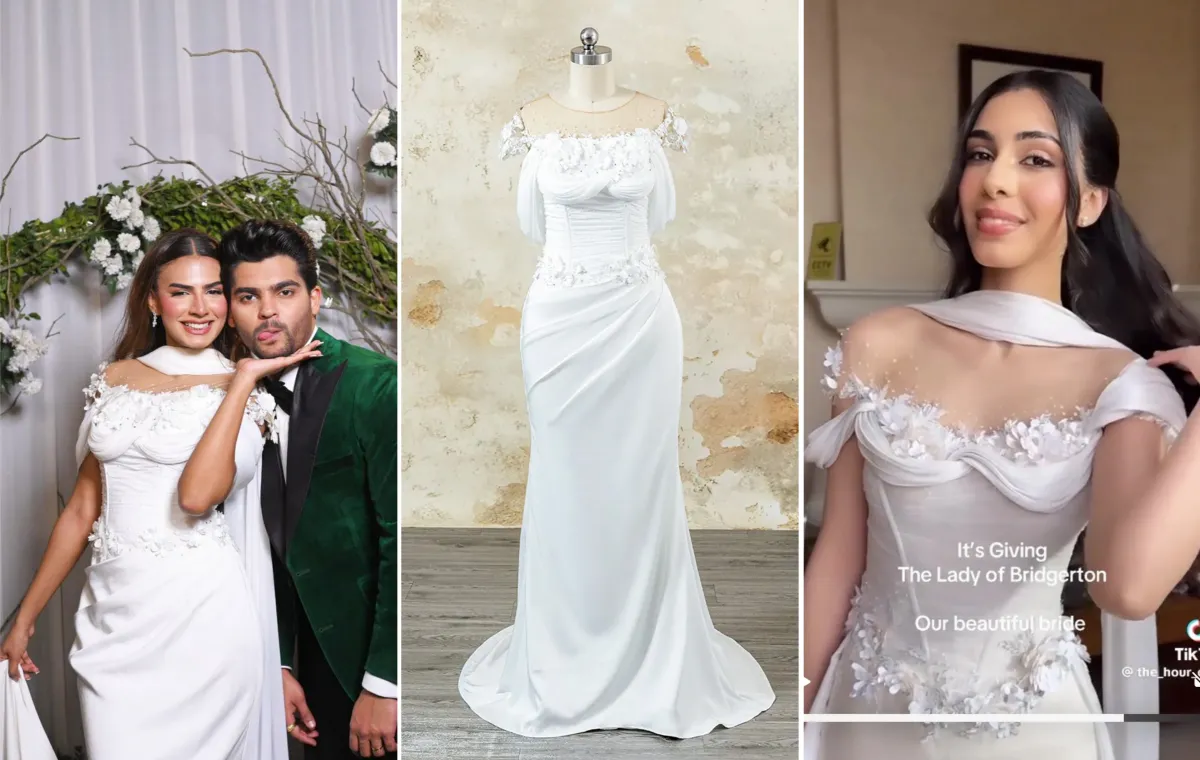 white 3D floral satin after party dress customization