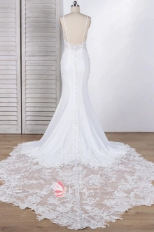 scalloped long train wedding dress