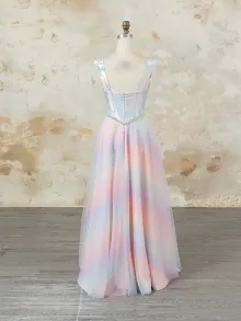 iridescent silver and pastel rainbow evening dress