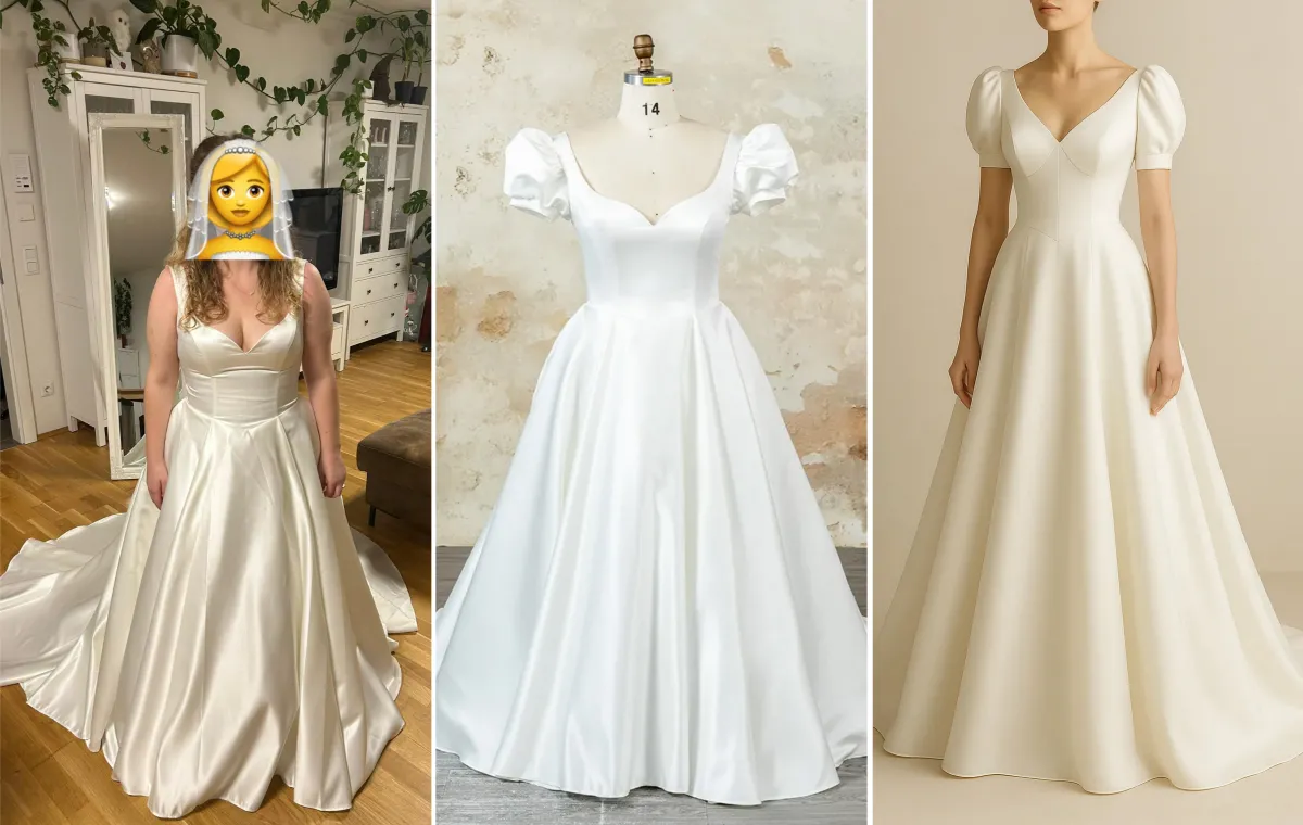 custom satin wedding gown v waist and detachable sleeves