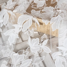 clear sequinned big floral lace material