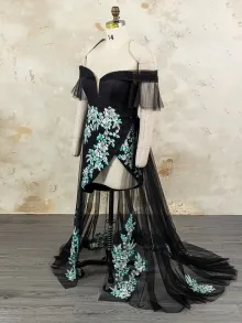 custom floral black slit cocktail dress