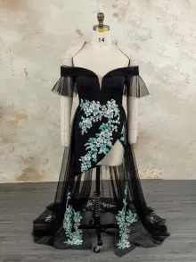 custom made black floral cocktail dress
