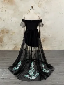 floral sheer skirt black dress