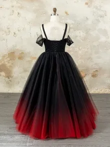 custom made black and red ombre tulle wedding dress