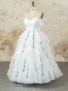 custom made green vine ruffled Elf Queen wedding dress