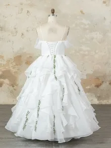 green vine ruffled Elf Queen wedding dress