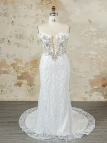 Lunss custom pearl beaded mermaid wedding dress