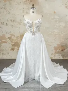 Lunss custom pearl beaded mermaid wedding dress with train