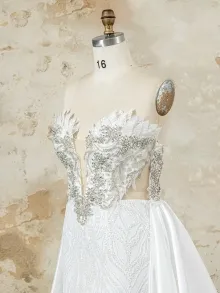 custom pearl beaded wedding dress