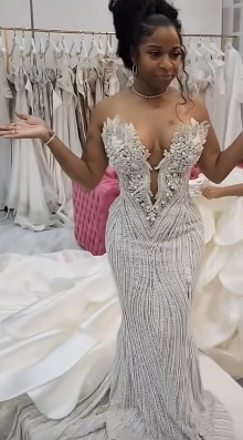 pearl beaded mermaid wedding dress