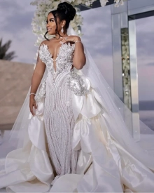 pearled mermaid wedding dress