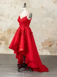 Lunss red heart flocked high low valentine dress