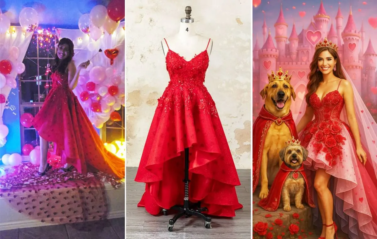 custom red heart flocked high low valentine dress