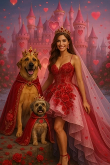 red dress and dog cape