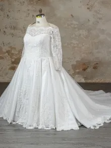 custom made plus size off shoulder lace wedding ball gown