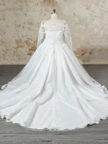 plus size off shoulder lace wedding ball gown