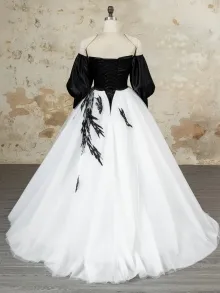 Lunss custom made black and white lace applique gown