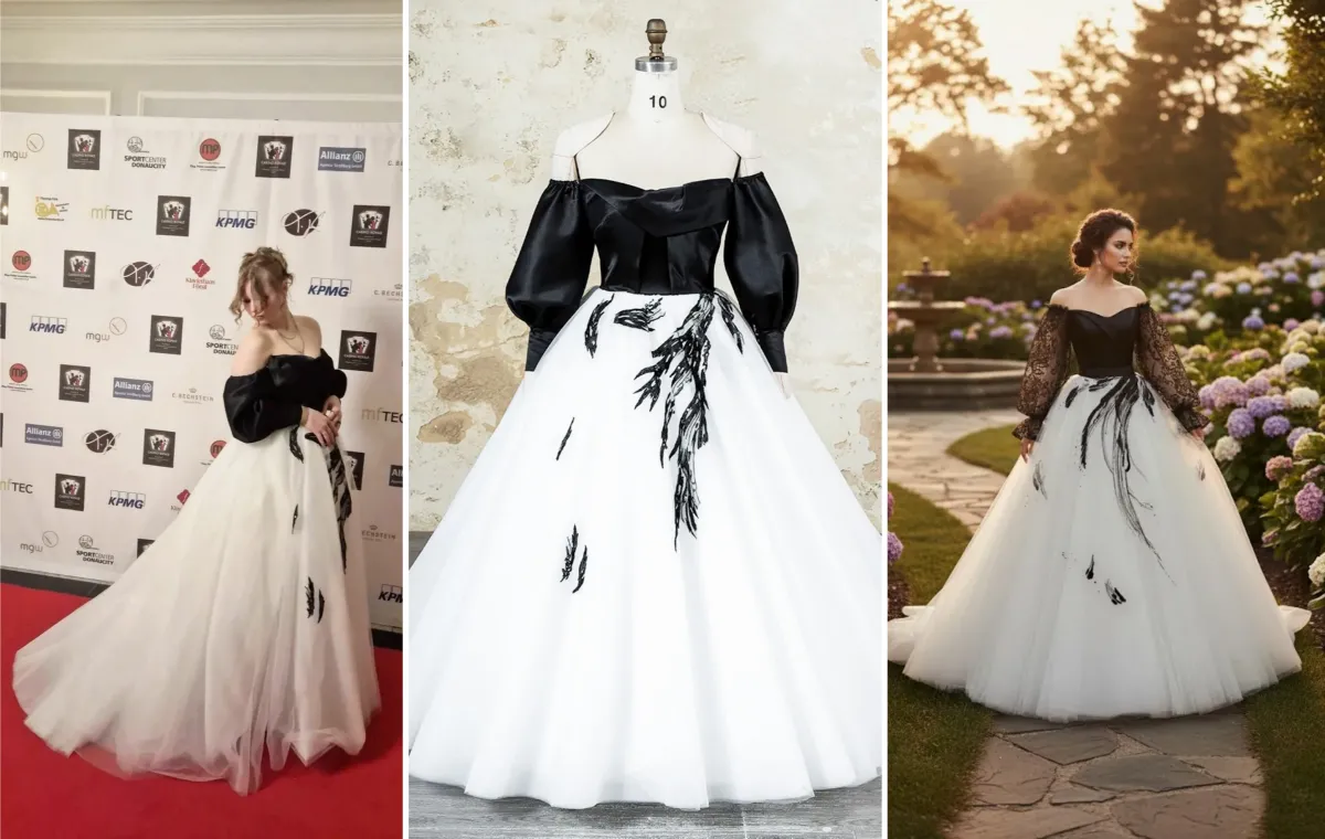 black and white lace applique ball gown customization