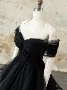 Lunss custom made black glitter tulle gown