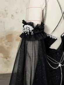 Gothic black prom dress with rhinestone chains