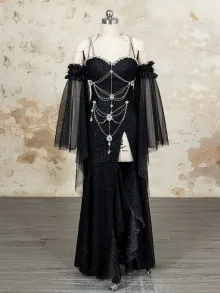 Lunss custom Gothic black prom dress