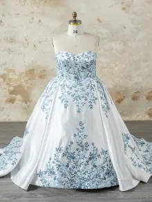 Lunss blue floral lace ball gown wedding dress