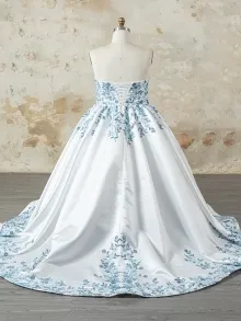 Lunss custom made blue floral lace wedding dress