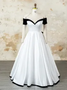 Lunss custom white ball gown with black velvet trim