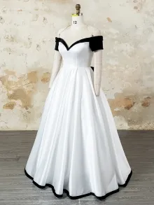 Lunss custom white formal gown with black velvet trim