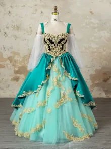 Lunss turquoise black and gold corset ball gown