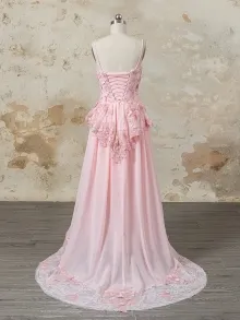 Lunss custom floral A line prom dress in rose pink