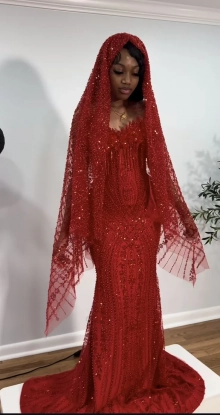 red beading dress
