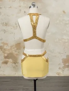 Lunss custom made gold 18th birthday party dress