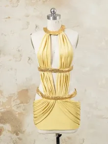 Lunss custom made gold sexy 18th birthday dress