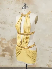 Lunss custom made gold sexy birthday party dress