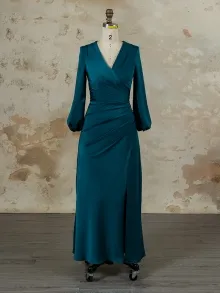 Lunss custom blue long bridesmaid dress