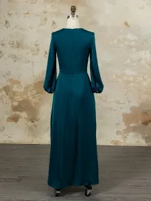 Lunss custom blue satin bridesmaid dress