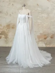 Lunss off white tulle basque waist A line wedding dress