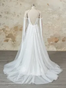 custom made off white tulle basque waist wedding dress