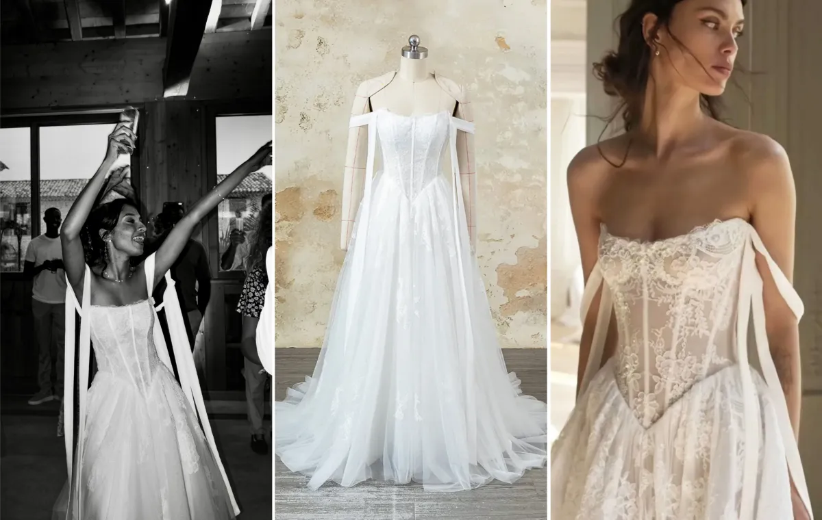 off white basque waist A line wedding dress customization