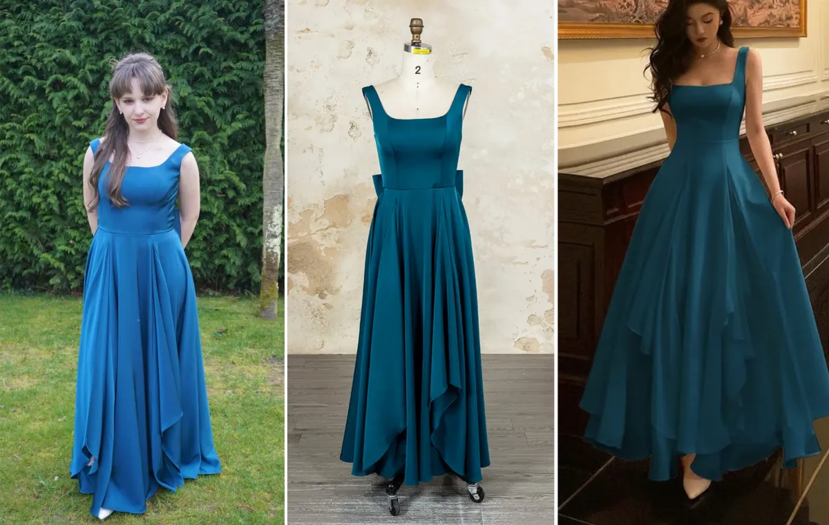 custom teal satin A line bridesmaid dress case